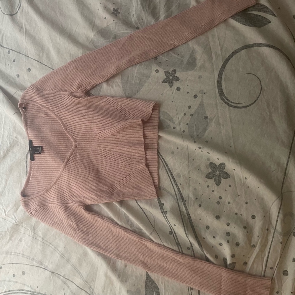 Light Pink Ribbed V-Neck Sweater